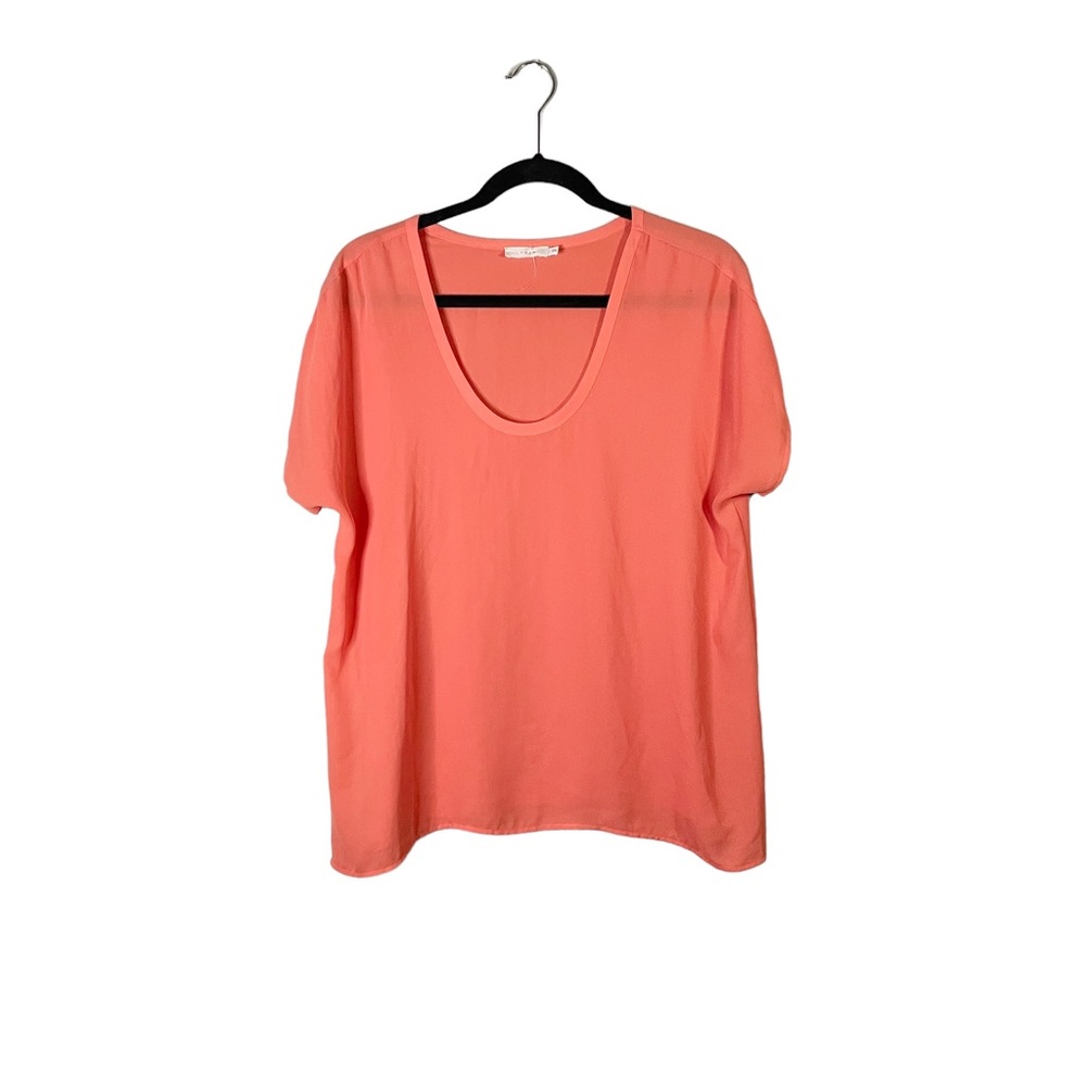 Lush Coral Pink Lightweight Scoop Neck Short Sleeve Business Casual Blouse Med